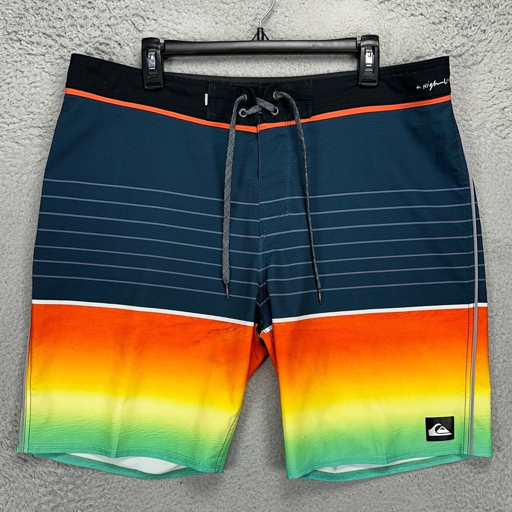 Quicksilver Highline Mens Swim Trunks 36 Multi Colorblock 4 Way Stretch Swimwear